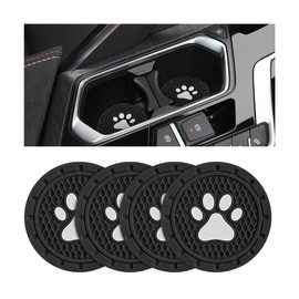 TSUGAMI Car Cup Holder Coaster, 4 Pack PVC Paw Print Anti Slip Insert Coasters, 2.75 Inch Universal Cute Dog Paw Auto Drink Mat, Car Interior Accessories Decor for SUV, Truck, RV and More (Black)