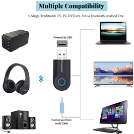 Bluetooth Transmitter, Bluetooth 5.0 Transmitter, Wireless Portable Audio Adapter for 3.5mm Audio Devices&RCA Connections, Wireless Portable Stereo USB Transmitter for TV, PC, Car, Home Stereo System