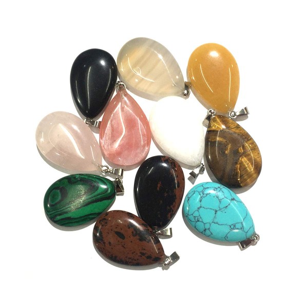 20pcs Oval Water TearsDrop Healing Chakra Charms Stone Beads Semi-Precious
