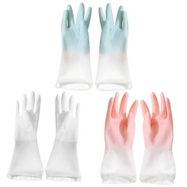 FUNOMOCYA Rubber Dishwashing Gloves Waterproof Easy to Wear Kitchen Laundry Pet Care Home Office Hotel Women's Gloves Random