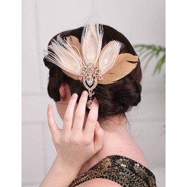 Anglacesmade 1920s Great Gatsby Headpiece Flapper Feather Hair Clip Crystal Teardrop Roaring 20s Accessories Prom Party Festival Gatsby Hair Jewelry for Women and Girls