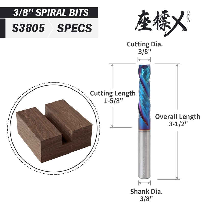 ZahyoX 3/8" Compression Spiral CNC Router Bit, NACO Coated Solid