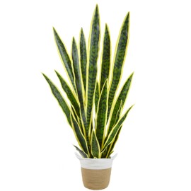 Warmplants Artificial Snake Plant, 3ft Fake Sansevieria with Basket, 35" Fake Mother in Law Plants, Perfect Faux Potted Plant Greenery for Indoor Home Office Store Lifelike Decoration (Yellow)