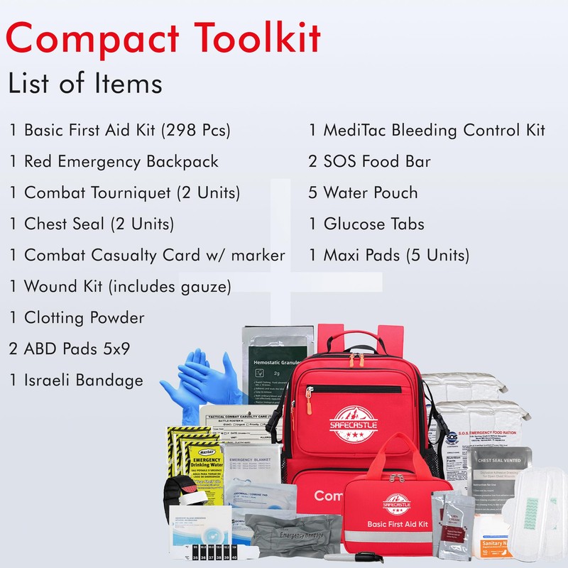 SAFECASTLE Emergency Compact Kit 317 Piece Premium Trauma Medical Kits