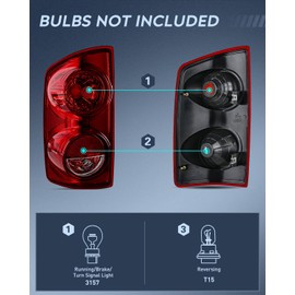 Nilight Nilight Taillight Assembly Compatible with 2007 2008 Dodge Ram 1500 2007 2008 2009 Dodge Ram 2500 3500 Rear Lamp Replacement OE Style Driver Side Dark Red Lens