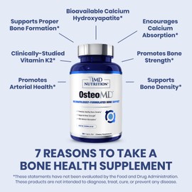1MD Nutrition OsteoMD for Comprehensive Bone Support | with Calcium Hydroxyapatite, Vitamin D3 & K2 | 180 Capsules (2-Pack)