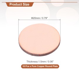 MECCANIXITY 10 Pcs Round Copper Plate, 20mm (0.79") Dia Pure Copper Sheets, 1.5mm(0.06") T2 Pure Copper Plates for Crafts, DIY, Electrical Repairs, Industrial Use