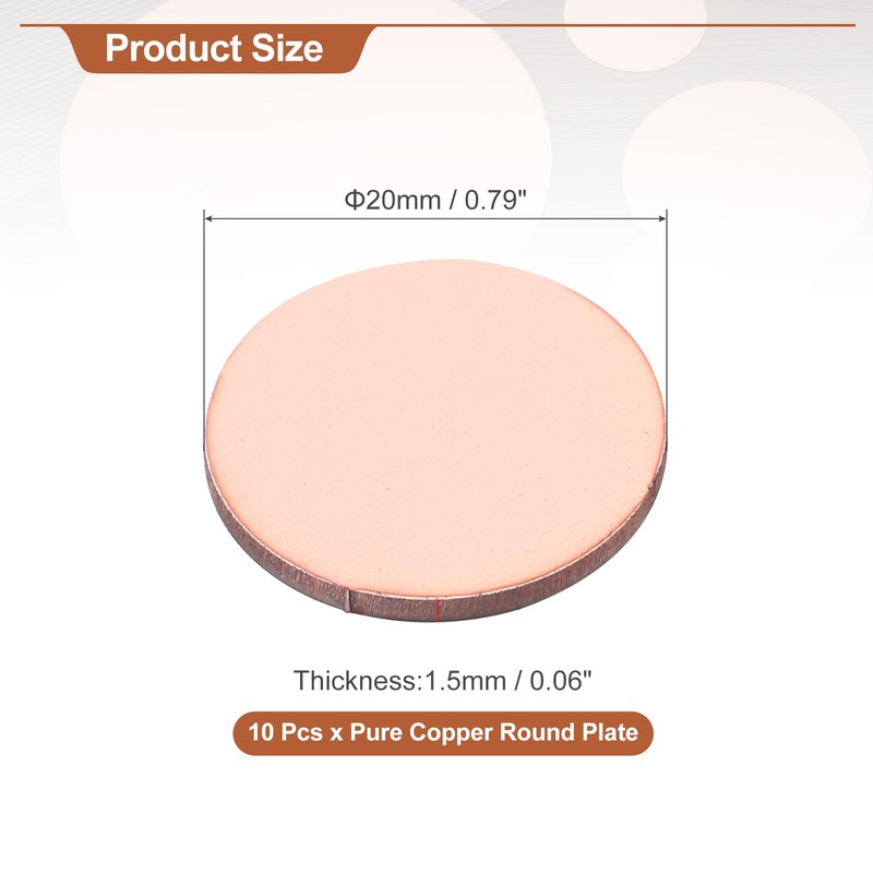 MECCANIXITY 10 Pcs Round Copper Plate, 20mm (0.79") Dia Pure