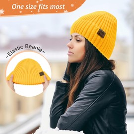 Yellow Unisex Satin Lined Beanie Warm Winter Hat Silk Lined Beanie for Women Men Knit Slouchy Hat