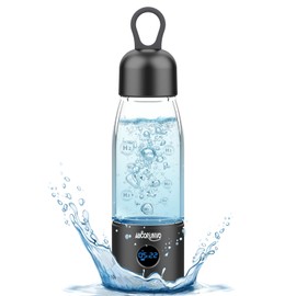 Hydrogen Water Bottle 5000PPB: 11.2oz Glass Hydrogen Water Bottle Generator with PEM/SPE Tech, Fast 8-Min Hydrogen Infusion, LED Display, Portable Hydrogen Water Cup for Health & Wellness (Black)