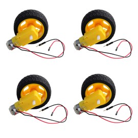 Geekstory 4PCS DC Gearbox Motor TT Motor 200RPM with Leads + 4PCS 1:48 Tire Wheel Anti-interferen DC 3-6V for Arduino Smart Car DIY Robot Toy RC Car (2Pin Male Connector Wire)