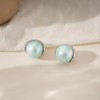 GZJOGO Big Light Blue Pearl Stud Earrings Trendy, White Gold