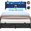 Aheaplus Queen Size Bed Frame with Charging Station & Led