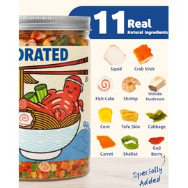 Dried Ramen Toppings 11 Mix Seafood & Veggies - Real Squid, Shrimp, Fish Cake & Goji Berry, Low Fat, No Added MSG, 12.35 oz Resealable Jar for Instant Ramen, Soups, Rice