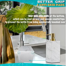 LAGOM HOUSE Marble Soap Dispenser, White Italian Natural Stone Marble Liquid Hand Soap Dispenser Decorative Bottle for Kitchen Bathroom Countertop Gold Stainless Steel Lotion Pump Dispenser