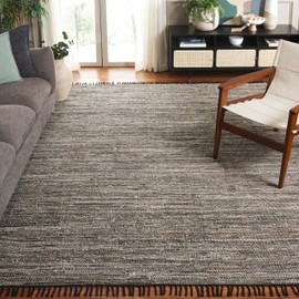 SAFAVIEH Rag Rug Collection Area Rug - 8' x 10', Dark Green/Black, Geometric Design, Ideal for High Traffic Areas in Living Room, Bedroom, Dining (RAR301Y)