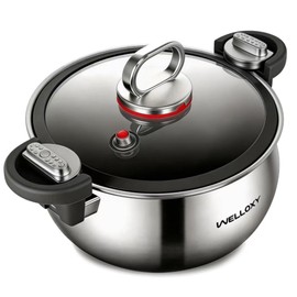 WELLOXY Stainless Steel Stock Pot 7.5Qt - Vented Tight Lid, Quick Cooking