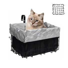 COJMOYOV Electric Bike Front Basket with PU Lined Bag and Net Cover, Ebike Basket Easy Installation on Handlebar Pets Cargo E Bike Accessories