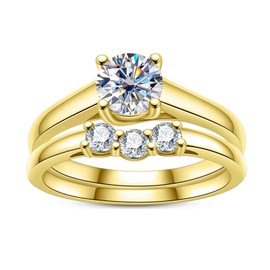 Idocare Moissanite Wedding Rings Set 2.3cttw D Color VVS1 Round Cut 14K Yellow Gold Plated 925 Sterling Silver Promise Anniversary Engagement Bridal Rings Set for Women