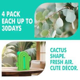 Air Freshener for Home, 2 Pack, 2 Refill, Eucalyptus Scent, Odor Eliminator, Up to 120 Days, Cactus-shaped Freshener for Closet Bathroom, Cute Home Decor, White and Green