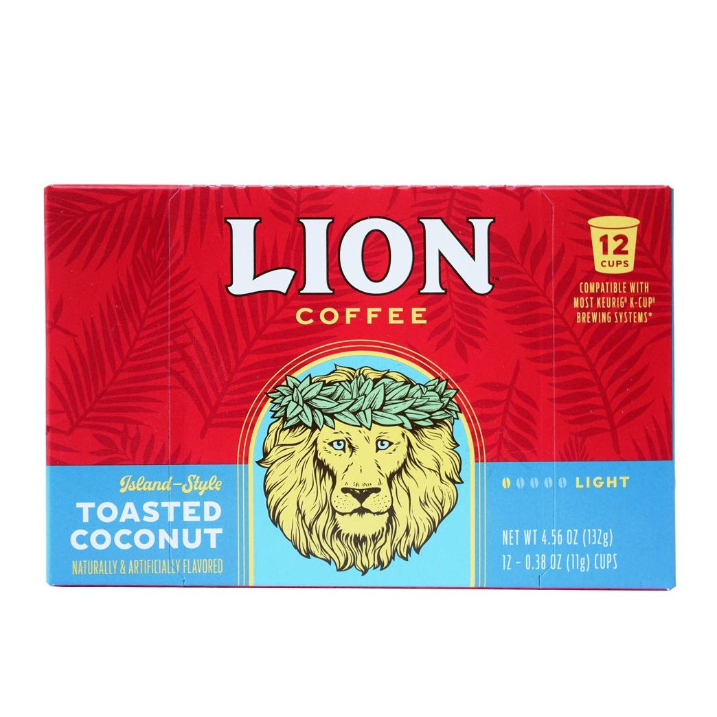 Lion Coffee Toasted Coconut Flavor, Single-Serve Coffee Pods - 12 Count Box