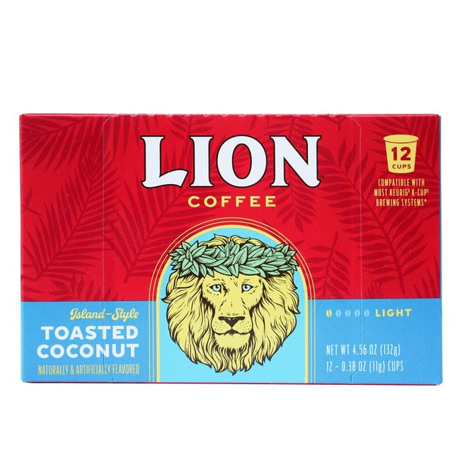 Lion Coffee Toasted Coconut Flavor, Single-Serve Coffee Pods - 12 Count Box