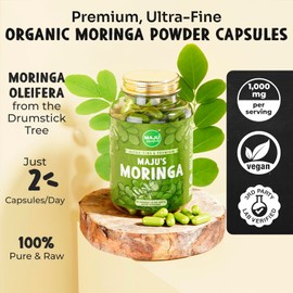 Maju Superfoods Organic Moringa Capsules, Oleifera Leaf, Extra-Fine Quality Moringa Leaves, Dried Drumstick Tree Leaves, Organic Moringa Powder Extract Supplement Capsules from Plant (90 ct)