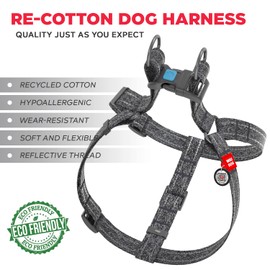 WAUDOG Re-Cotton Dog Harness Eco-Friendly Dog Harness for Small, Medium & Large Dogs - Reflective Dog Harness w/QR ID Tag - Puppy Harness for Male & Female Dogs