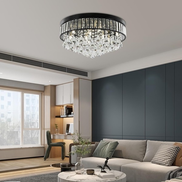 TFCFL 9-Light Crystal Chandelier, Semi Flush Mount Round K9 Crystal