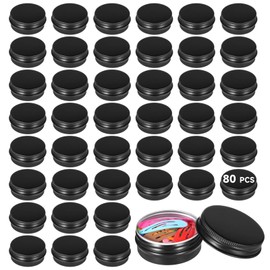 80 Pcs 15ml Black Aluminum Tin Containers with Lids, Empty Lip Balm Containers, Metal Storage Tins for DIY Crafts, Small Leak-Proof, Perfect for Cosmetics, Lip Balm, and More