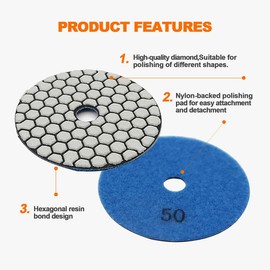 Diamond Polishing Discs Set - 7 Pieces 100 mm Dry Diamond Polishing Pad Set Pads Grit 50 Diamond Sanding Pad for Granite Marble Artificial Stone Quartz for Angle Grinder
