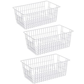 blitzlabs Wire Storage Basket Freezer Organizer Bins Metal Wire Baskets Organizer Storage Baskets for Kitchen, Cabinets, Pantry, Freezer, BathroomSet of 3