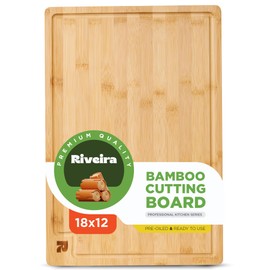 Riveira Bamboo Grandeur: 18 x 12 Bamboo Cutting Board Natural Wooden Cutting Board With Innovative Juice Grooves