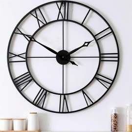 30 Inch Large Wall Clock Modern, Oversized Roman Numeral Decorative Black Metal Wall Clock for Living Room Decor - Colour: Champagne Gold, Size: 24 Inch