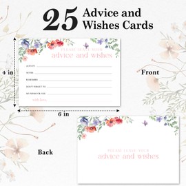 ZARYFANCHY Floral Advice And Wishes Cards For The Mr And Mrs, Blank Well Wishes For Baby Shower, Bridal Shower And Graduation Party, Wedding Advice Cards 4x6, Pack of 25 -G07