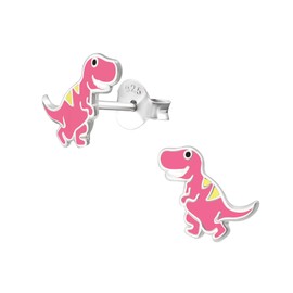 Monkimau Girls' Earrings Dino Dinosaur Stud Earrings 925 Sterling Silver Real Silver with Enamel, Sterling Silver, silver