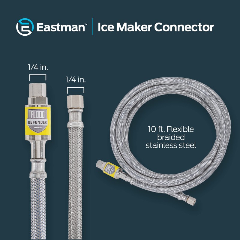 Eastman Ice Maker Connector, 1/4 Inch Compression, Flood Defender Auto