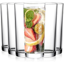 RRMMAN Glasses Set of 6, 11.5oz Tall Drinking Glasses, Water Glass for Kitchen,Clear Tall Glass Cups,Cute Cocktail Glasses,Lead-Free Water Glasses Bar Glassware for Mojito Beverages and Mixed Drinks