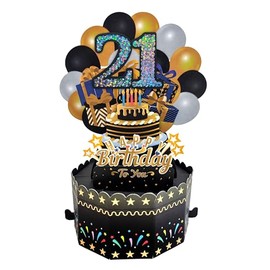 AimtoHome 21st Birthday Cards 3D Popup Birthday Greeting Cards - Birthday Greeting Card for Girls and Boys, with Blank Note and Envelope Included (Black Gold)
