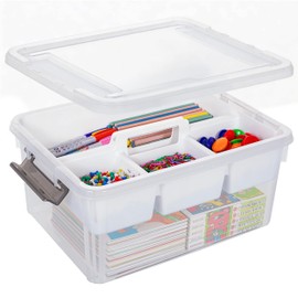 Citylife 17 QT Plastic Storage Bins Clear Storage Box with Removable Tray Stackable Latching Box with Handle for Organizing Tool, Craft, Office, Bead