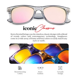 Retro Rewind Translucent Frame Colorful Neon 80s Sunglasses for Men Women - Reflective Mirrored Lens