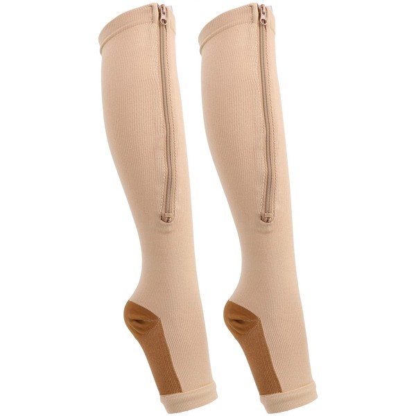 Keenso Compression Stockings, Zipper Stockings with Medium Calf Length, Slim for Women and Men, Knee High Open Toe, Firm Support, Graduated Varicose Veins Hosiery, Shown as picture