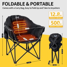 NAIZEA Upgraded Heated Camping Chair - Outdoor Heated Folding Chairs, Oversized Heated Chairs，Heating Chair Sports Portable Folding Heated Lawn Chairs for Patio Outdoor Travel, (Battery NOT Included)