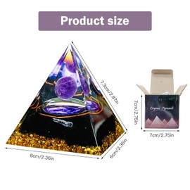 Orgonite Pyramid, 6 cm Crystal Pyramid, Large, Resin Pyramid Meditation, Amethyst Stone, Lotus Obsidian Meditation Healing Stones, Natural Positive Reiki Spiritual Decoration for Esoteric Gifts (12)