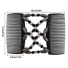 Pack of 4 Elastic Pearl Hair Combs, Hair Comb for Cliping, Hair Comb Elastic Beads, Comb Double Clips for Women Girls Hair Accessories, Hair Clips Stretchy Comb Double Clips