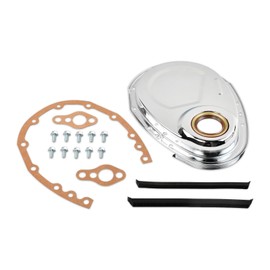 Moafaye Timing Chain Cover with Gasket Kit Compatible with SBC 1958-1986 SB Chevy 283 305 327 350 400 V8 Engines,Chrome