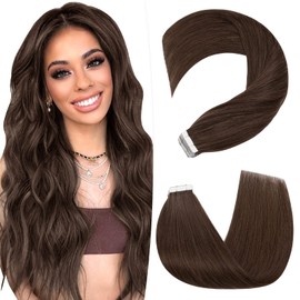 Hairro Tape In Hair Extensions Human Hair Seamless Tape Ins For Women Remy Tape On Glue In Hairpieces Rooted Skin Weft 22 inch 50g 20pcs #04 Medium Brown