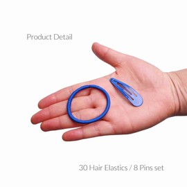 Basic Sense 38pcs School Hair Set: Snap Clips & Elastics for Girls – Durable, Comfy, Uniform Matching, Royal Blue