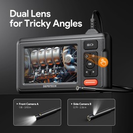 DEPSTECH Dual Lens Borescope, HD Endoscope With Light, 4.3'' IPS Screen Inspection Camera, IP67 Waterproof Drain Pipe Snake Cable, 16.5ft Semi-Rigid for Car Wall Plumbing HVAC