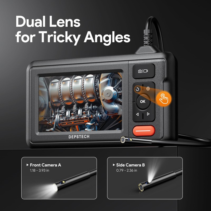 DEPSTECH Dual Lens Borescope, HD Endoscope With Light, 4.3'' IPS